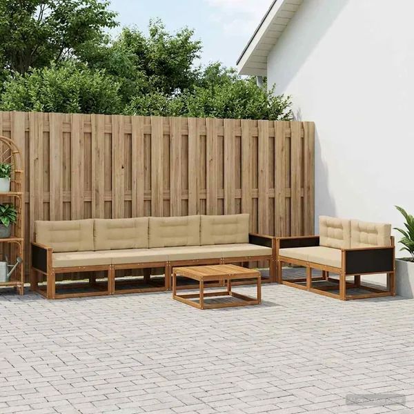 Ensemble de canapés d'extérieur 7 pcs Naturel et Beige