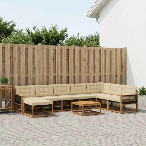 Ensemble de canapés d'extérieur 9 pcs Naturel et Beige