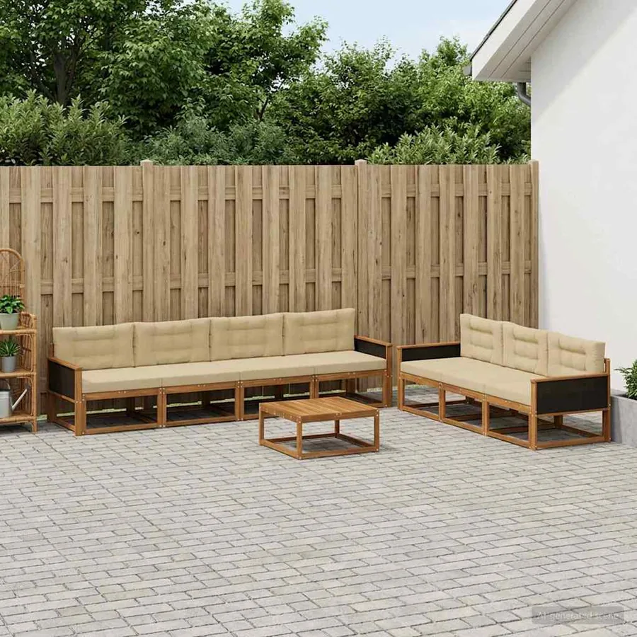 Ensemble de canapés d'extérieur 8 pcs Naturel et Beige