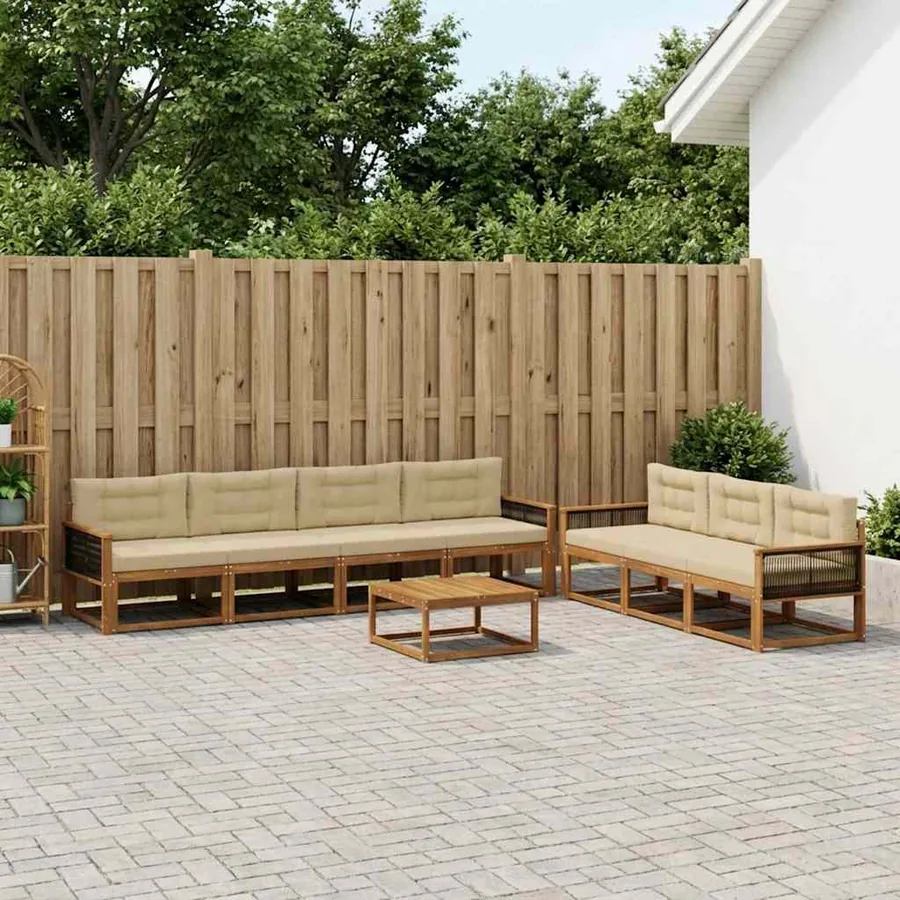Ensemble de canapés d'extérieur 8 pcs Naturel et Beige