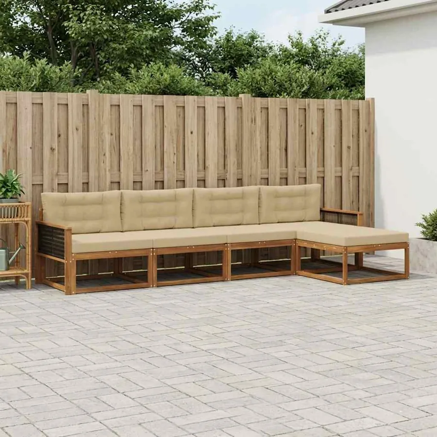 Ensemble de canapés d'extérieur 5 pcs Naturel et Beige