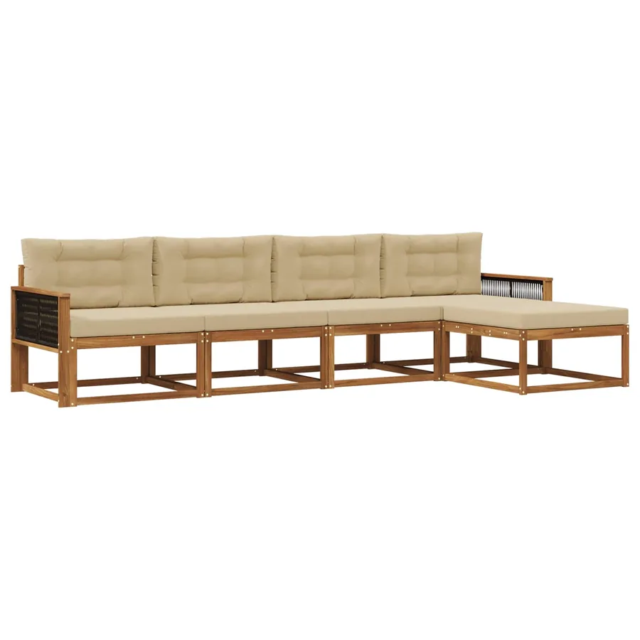 Ensemble de canapés d'extérieur 5 pcs Naturel et Beige - 2
