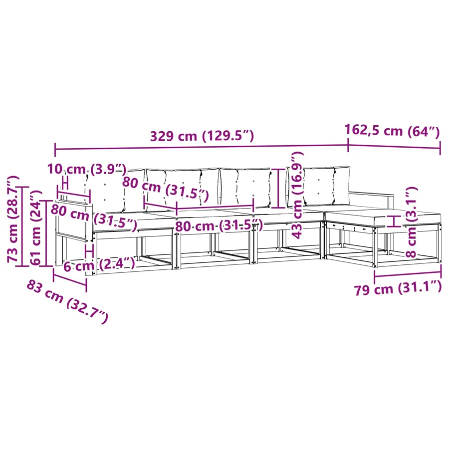 Ensemble de canapés d'extérieur 5 pcs Naturel et Beige - 6