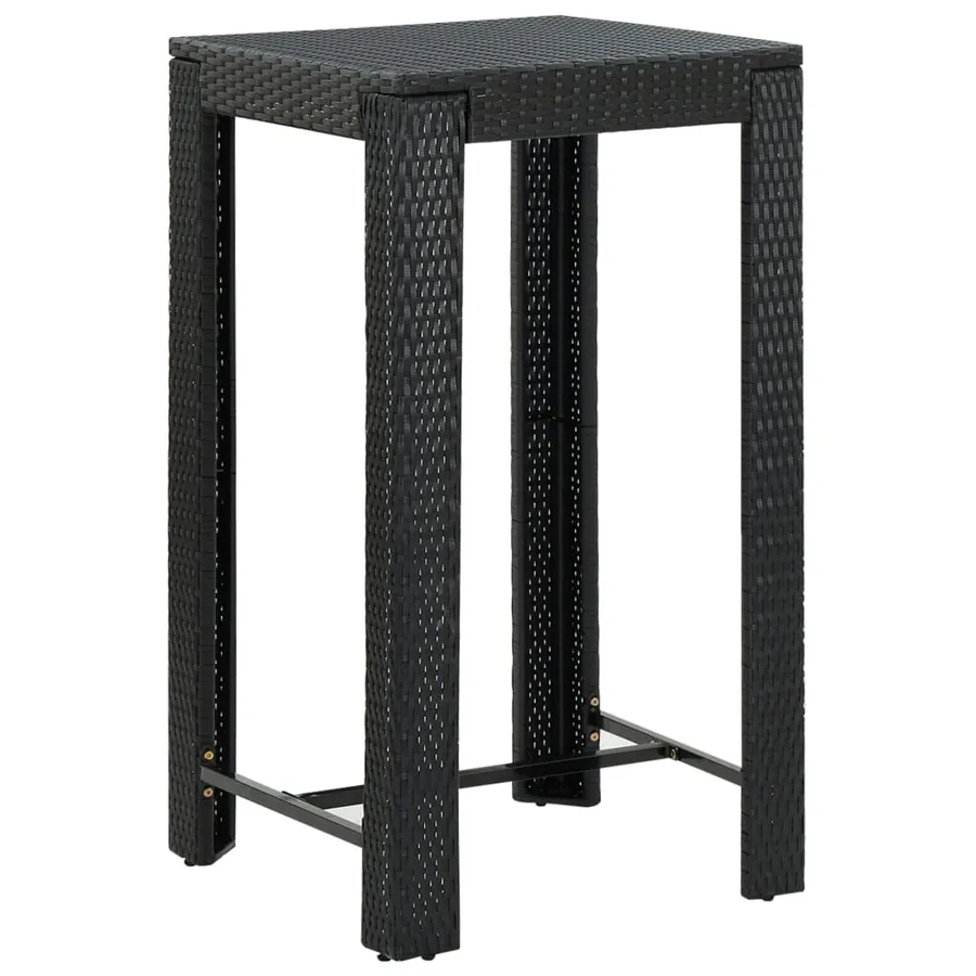Ensemble de bar jardin 3 pcs noir poly rotin/bois massif acacia - 5