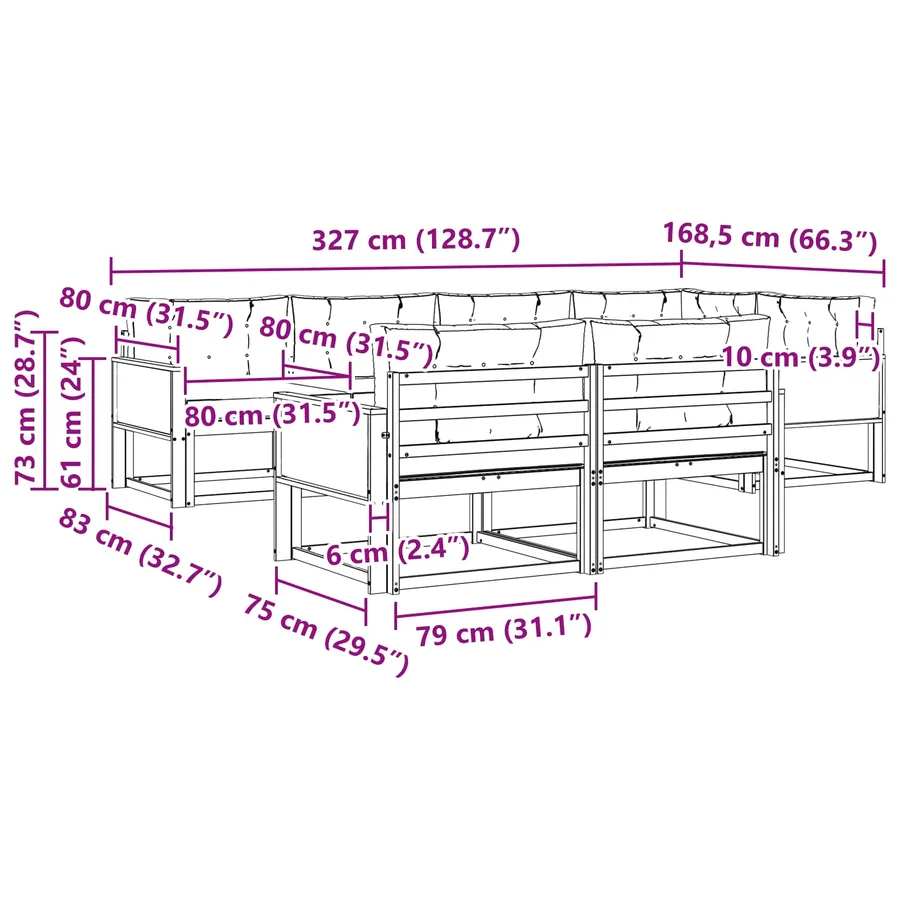Ensemble de canapés d'extérieur 7 pcs Naturel et Anthracite - 7