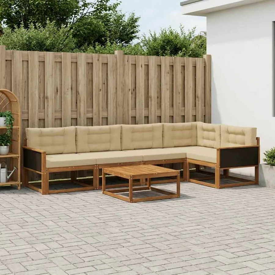Ensemble de canapés d'extérieur 6 pcs Naturel et Beige