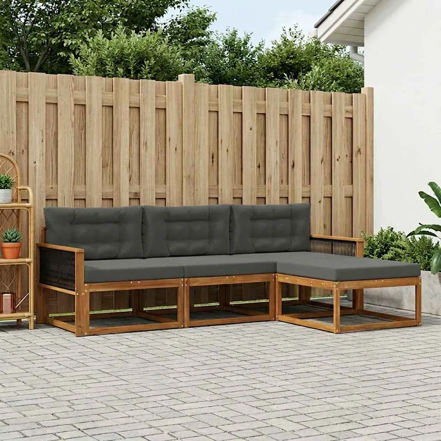 Ensemble de canapés d'extérieur 4 pcs Naturel et Anthracite