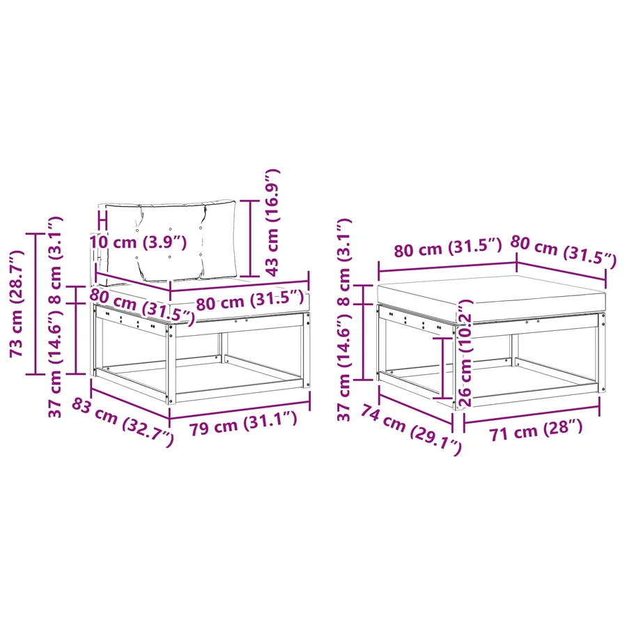 Ensemble de canapés d'extérieur 4 pcs Naturel et Anthracite - 7