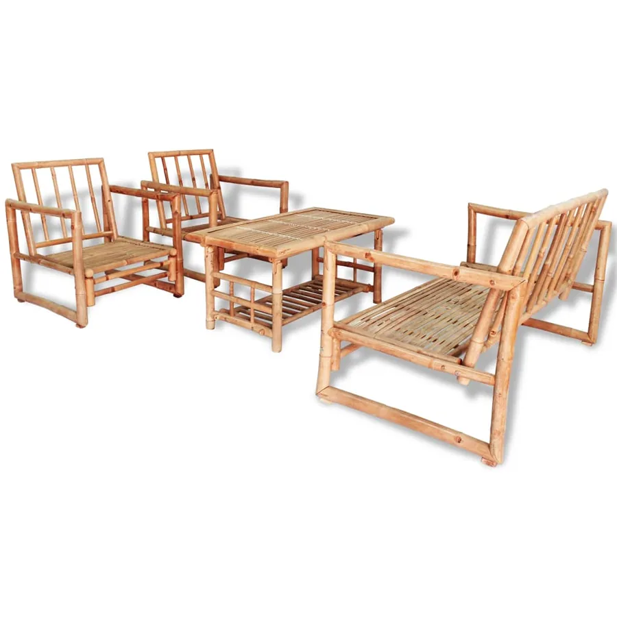 Salon de jardin 4 pcs avec coussins Bambou - 2