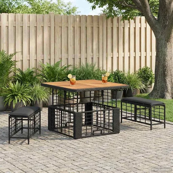 Ensemble de salle à manger pour jardin 3 pcs Noir et gris