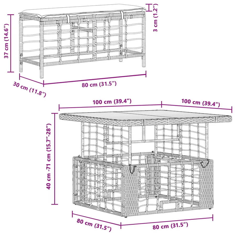 Ensemble de salle à manger pour jardin 3 pcs Noir et gris - 12