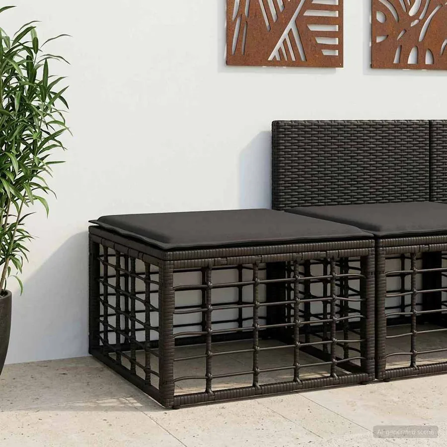 Pouf de Jardin Noir polyrotin