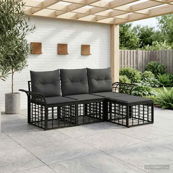 Ensemble de canapés d'extérieur 4 pcs Noir et Gris foncé