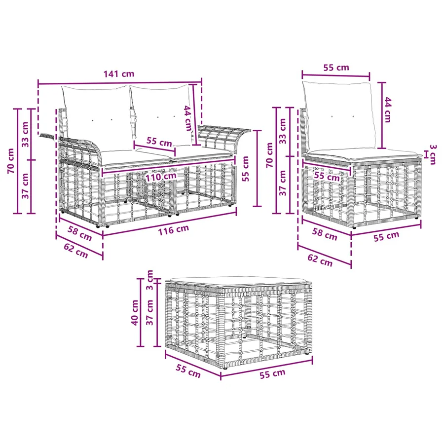 Ensemble de canapés d'extérieur 4 pcs Noir et Gris foncé - 8