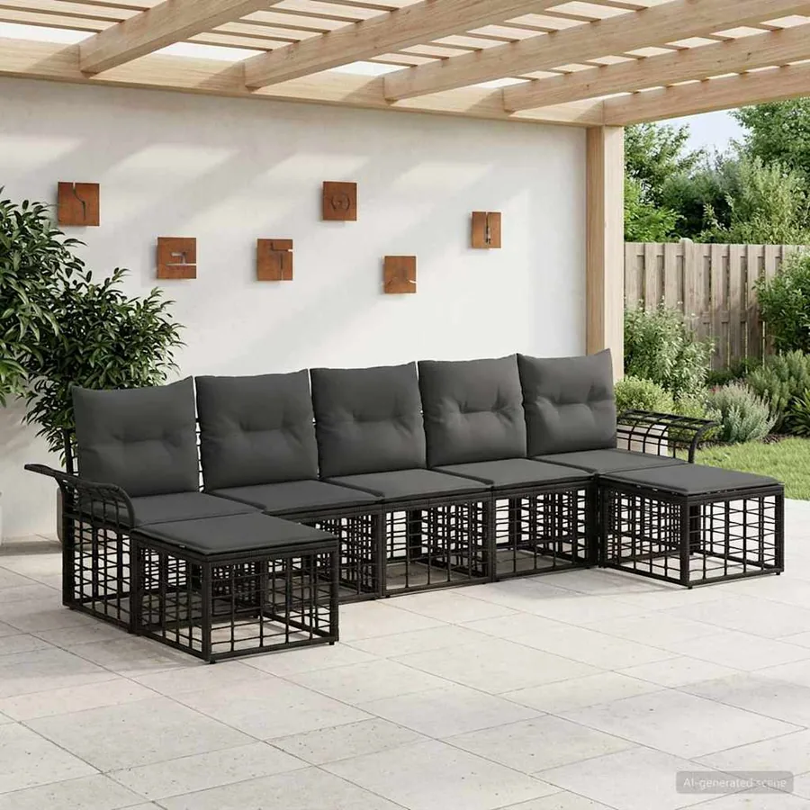 Ensemble de canapés d'extérieur 7 pcs Noir et Gris foncé