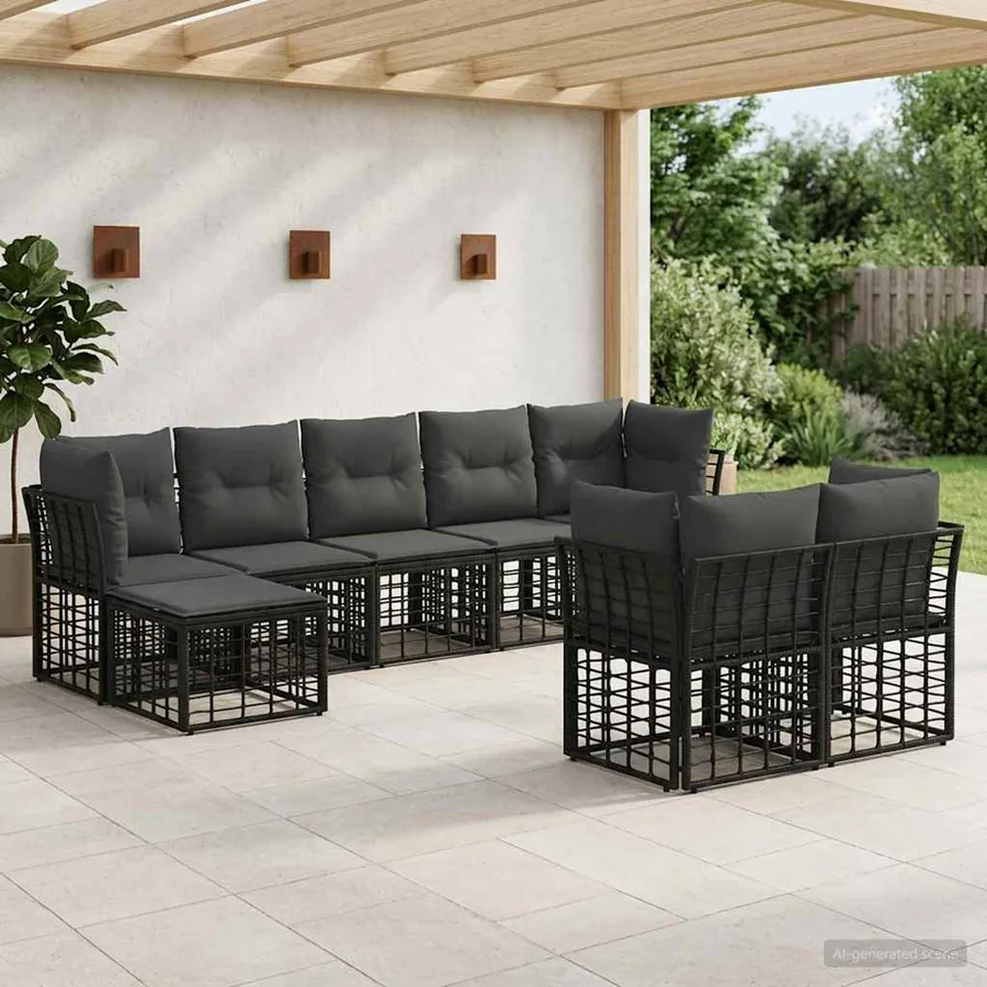 Ensemble de canapés d'extérieur Noir et Gris foncé Polyester