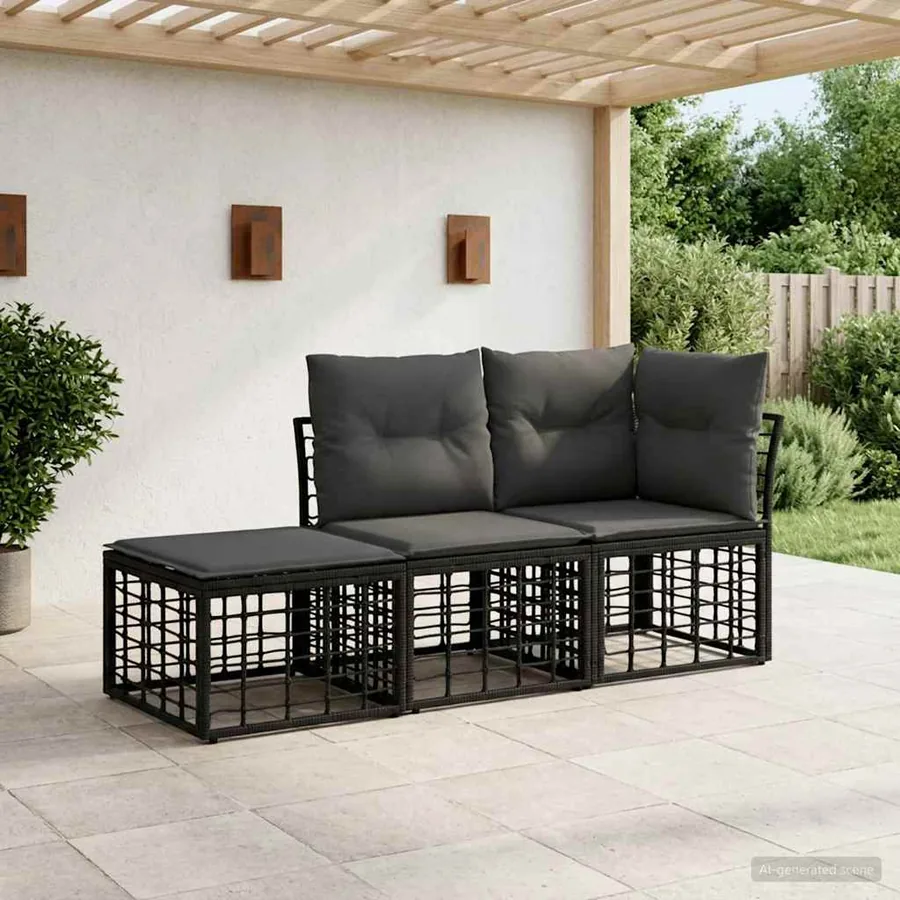 Ensemble de canapés d'extérieur 3 pcs Noir Polyester