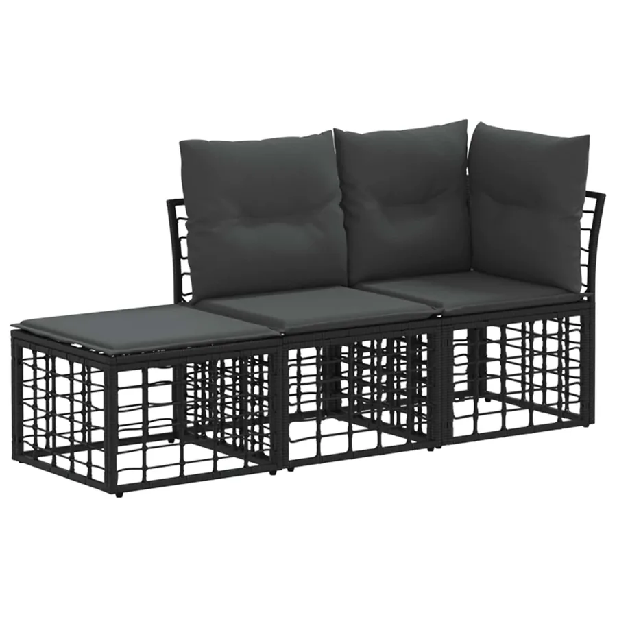 Ensemble de canapés d'extérieur 3 pcs Noir Polyester - 2