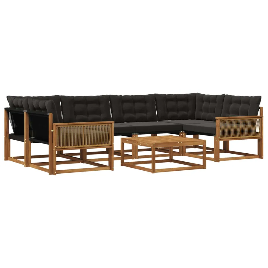 Ensemble de canapés d'extérieur 7 pcs Naturel et noir - 2