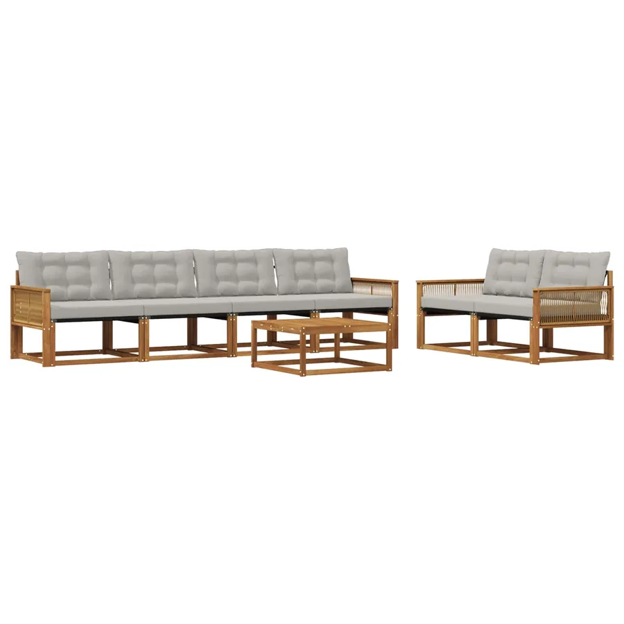 Ensemble de canapés d'extérieur 7 pcs Naturel et gris clair - 2