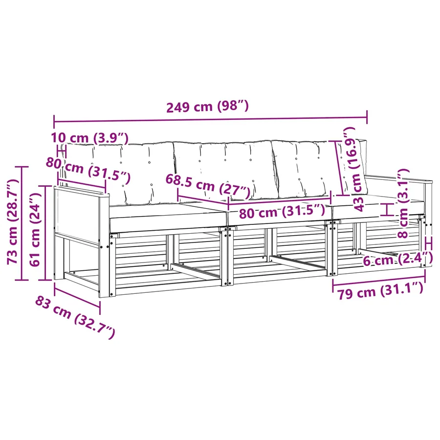 Ensemble de canapés d'extérieur 3 pcs Naturel et gris clair - 6