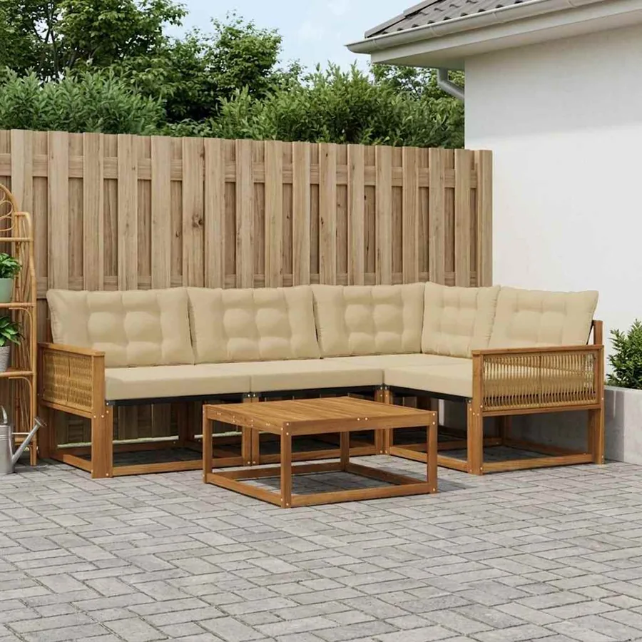 Ensemble de canapés d'extérieur 5 pcs Naturel et Beige