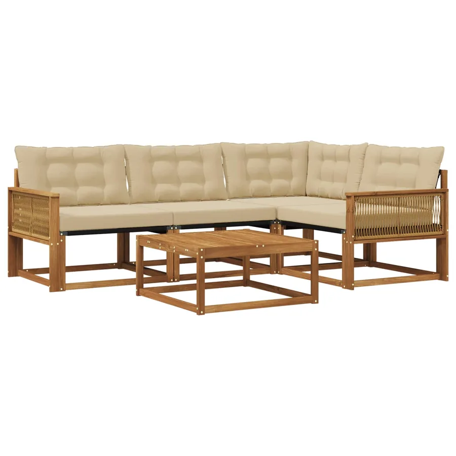 Ensemble de canapés d'extérieur 5 pcs Naturel et Beige - 2