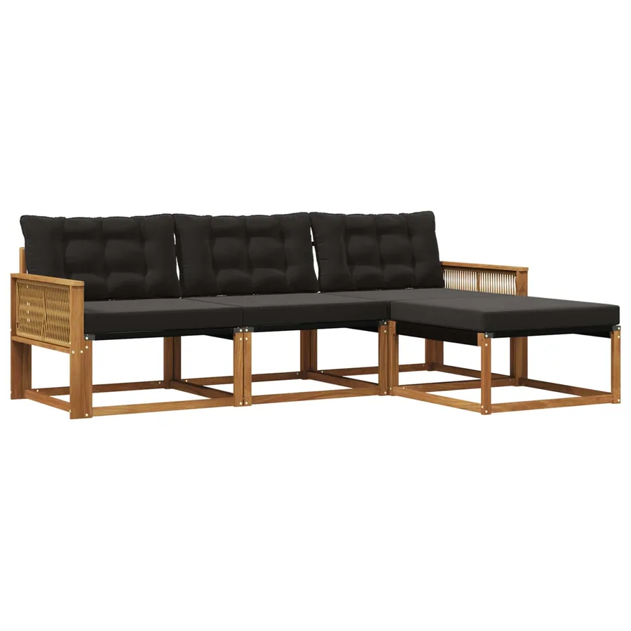 Ensemble de canapés d'extérieur 4 pcs Naturel et noir - 2