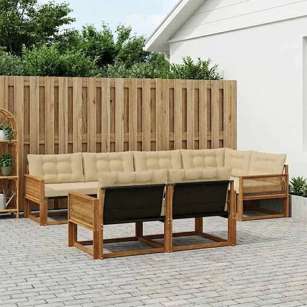 Ensemble de canapés d'extérieur 7 pcs Naturel et Beige