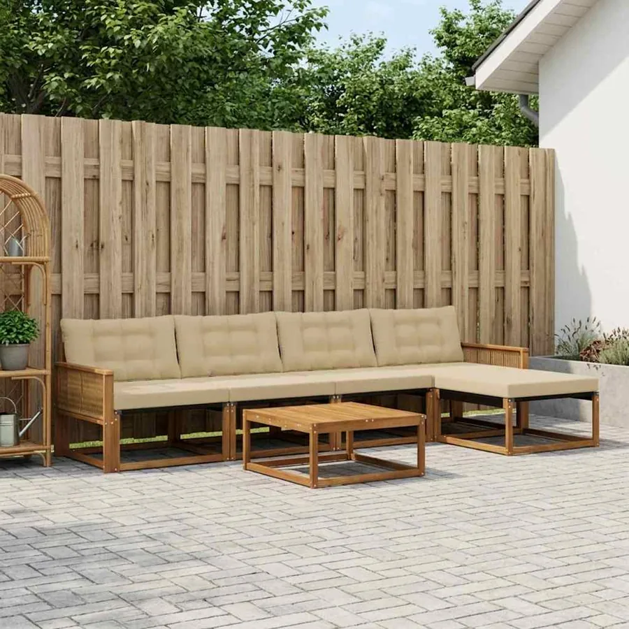 Ensemble de canapés d'extérieur 6 pcs Naturel et Beige
