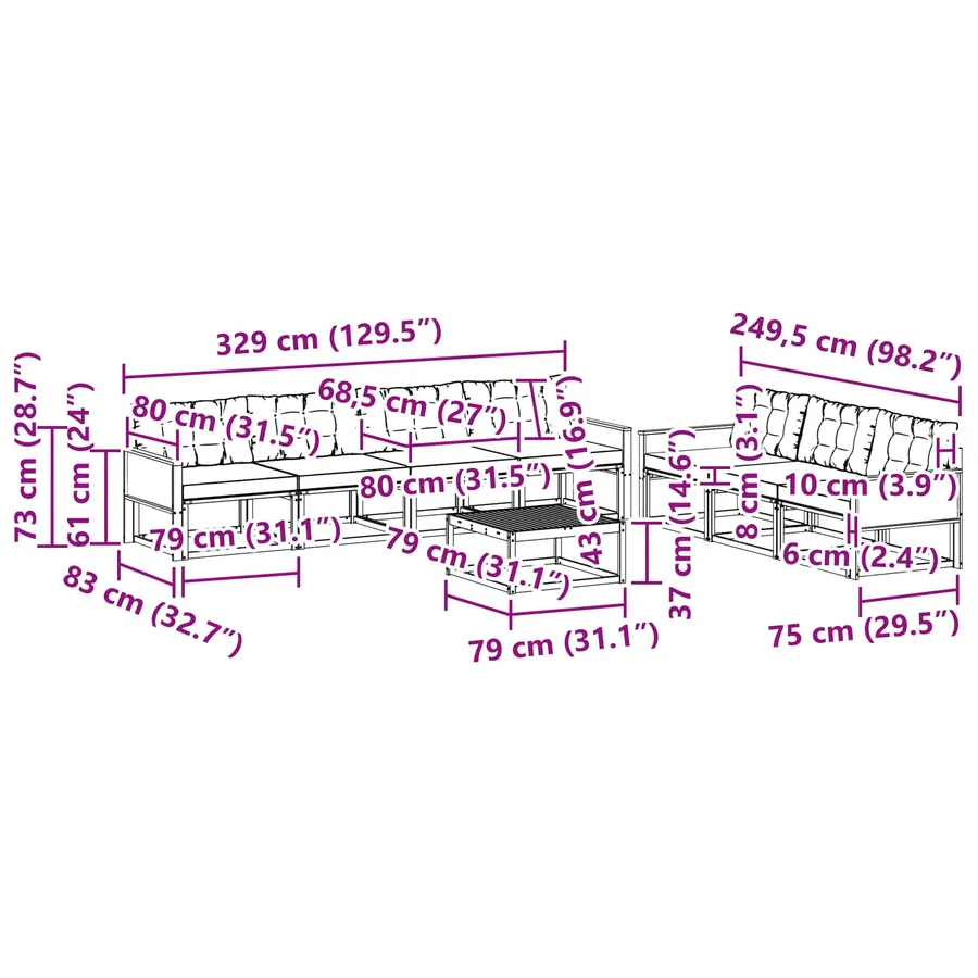 Ensemble de canapés d'extérieur 8 pcs Naturel et gris clair - 8