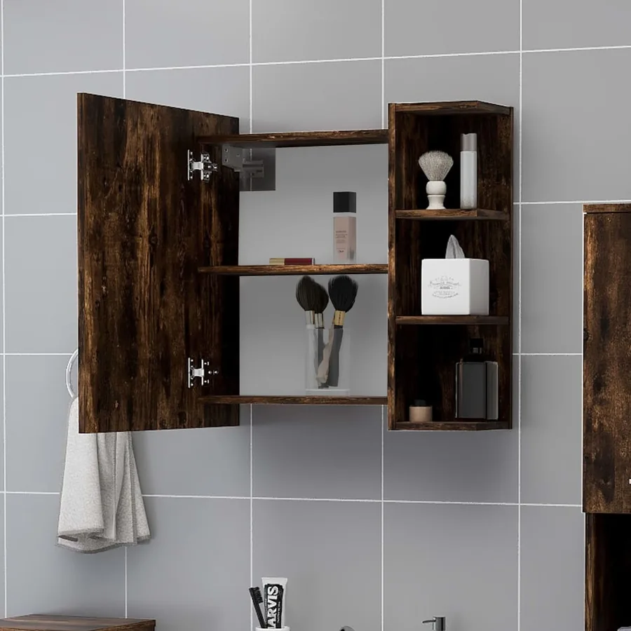Armoire à miroir de salle de bain Chêne fumé 62,5x20,5x64 cm - 3