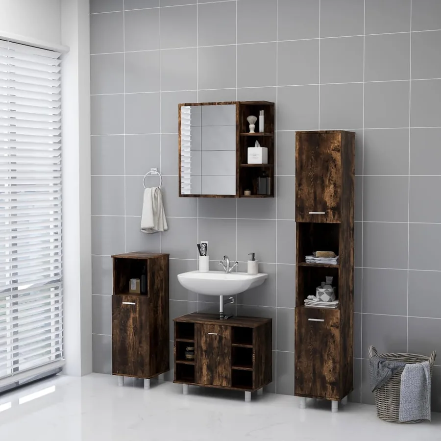 Armoire à miroir de salle de bain Chêne fumé 62,5x20,5x64 cm - 4