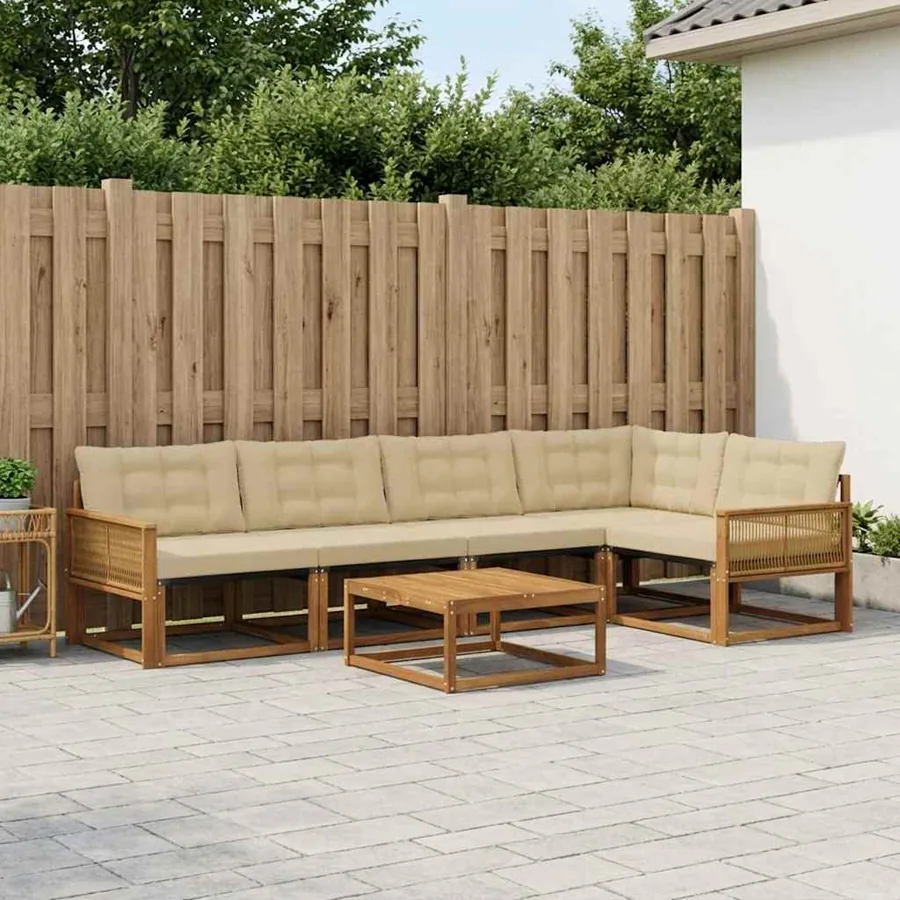 Ensemble de canapés d'extérieur 6 pcs Naturel et Beige