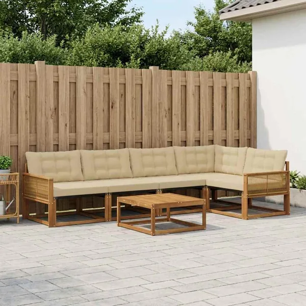 Ensemble de canapés d'extérieur 6 pcs Naturel et Beige