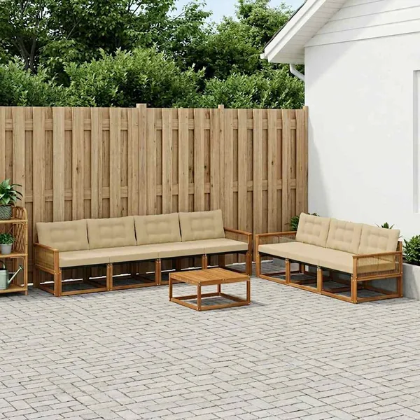 Ensemble de canapés d'extérieur 8 pcs Naturel et Beige