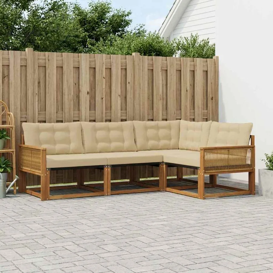 Ensemble de canapés d'extérieur 4 pcs Naturel et Beige