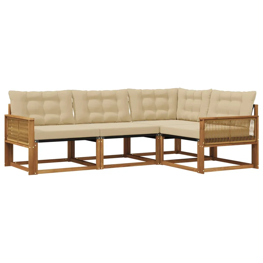 Ensemble de canapés d'extérieur 4 pcs Naturel et Beige - 2