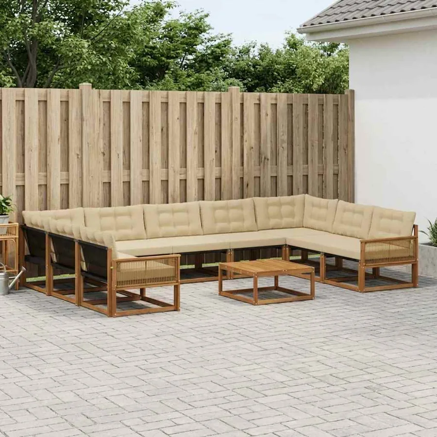 Ensemble de canapés d'extérieur 10 pcs Naturel et Beige
