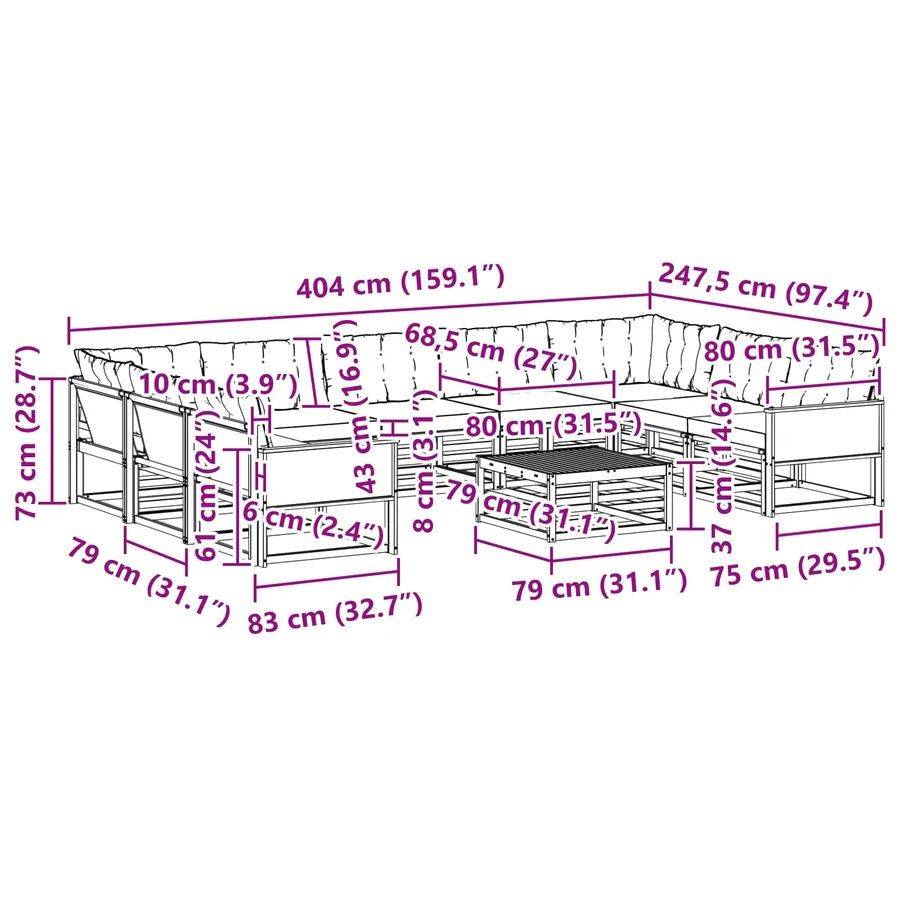 Ensemble de canapés d'extérieur 10 pcs Naturel et Beige - 8