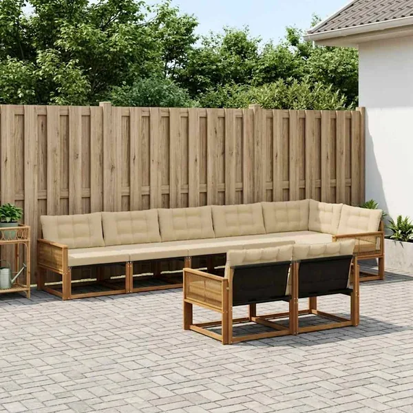 Ensemble de canapés d'extérieur 8 pcs Naturel et Beige