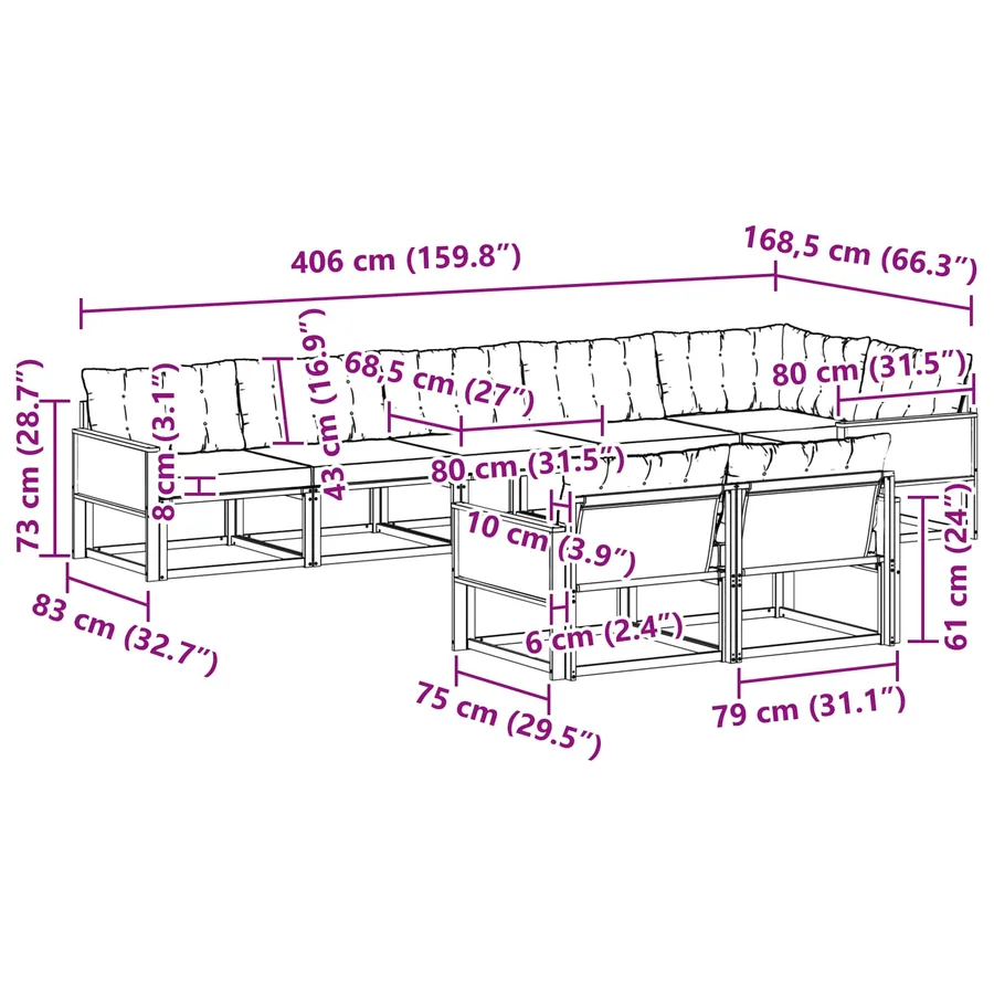 Ensemble de canapés d'extérieur 8 pcs Naturel et Beige - 9