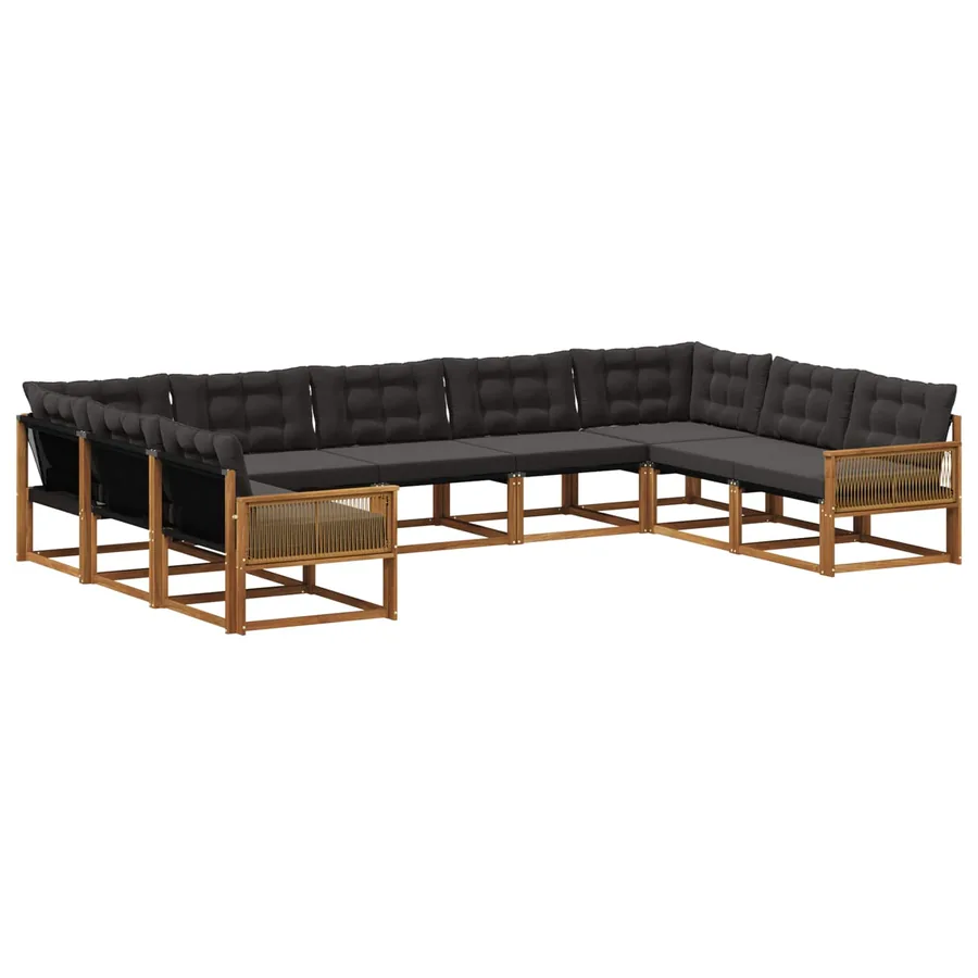 Ensemble de canapés d'extérieur 9 pcs Naturel et noir - 2