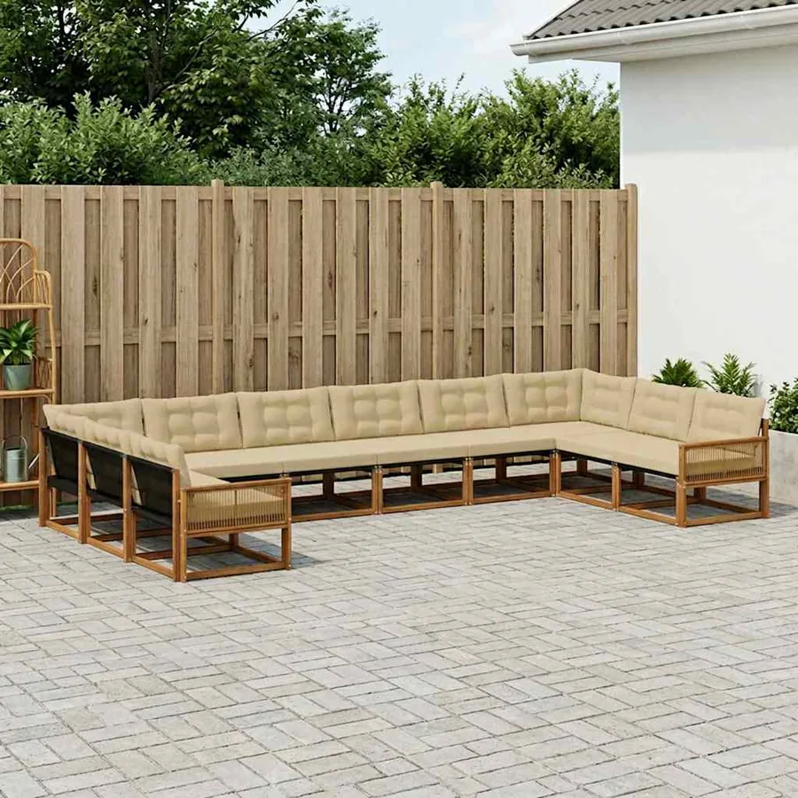 Ensemble de canapés d'extérieur 10 pcs Naturel et Beige