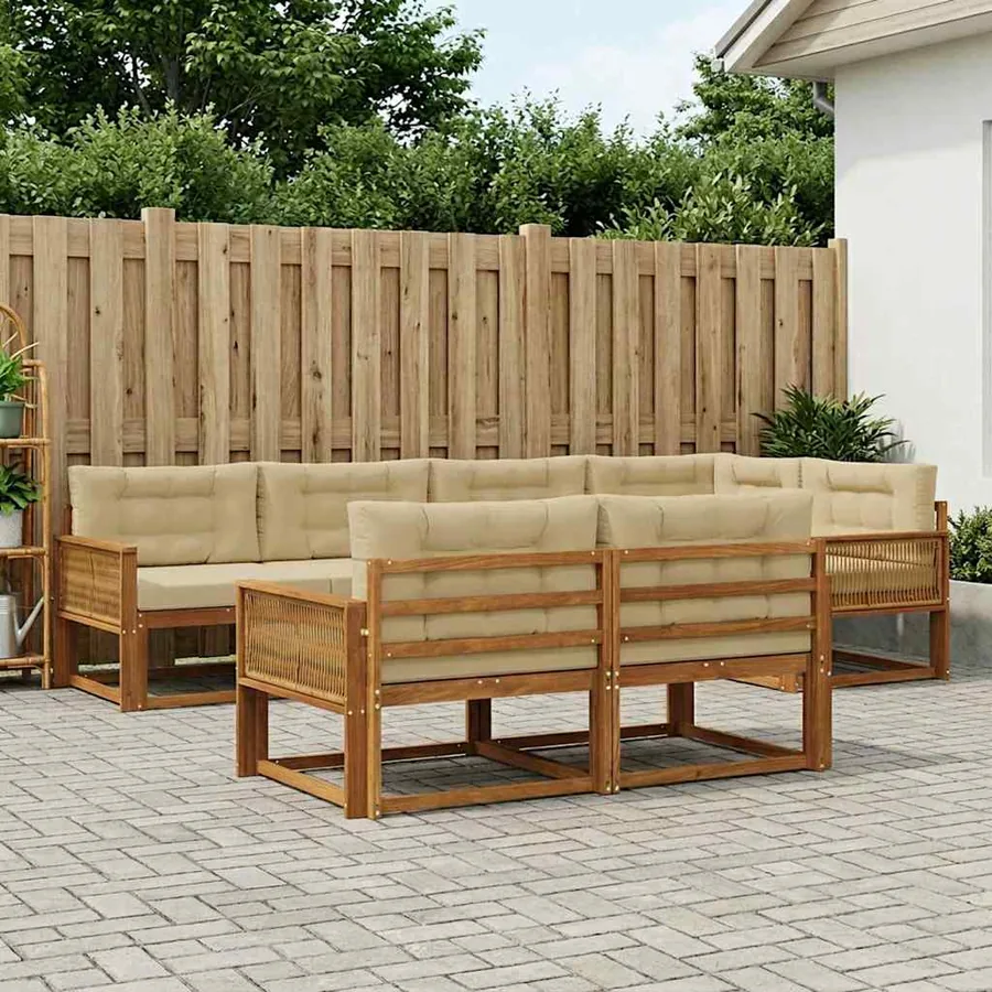 Ensemble de canapés d'extérieur 7 pcs Naturel et Beige