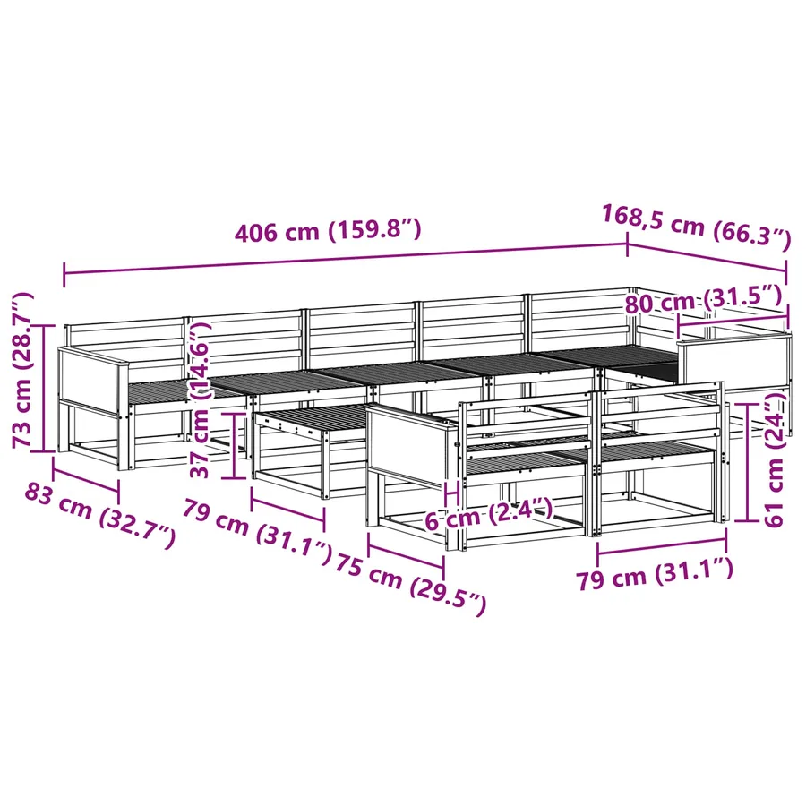 Ensemble de canapés d'extérieur 9 pcs Naturel - 9