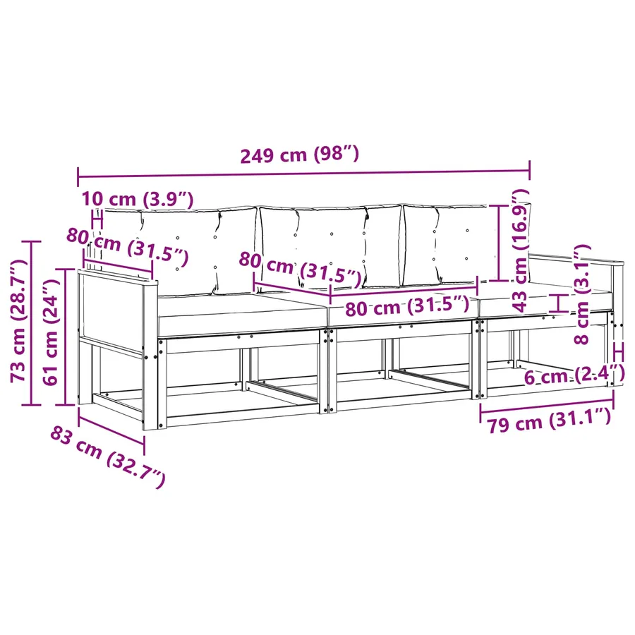 Ensemble de canapés d'extérieur 3 pcs Naturel et Gris clair - 6