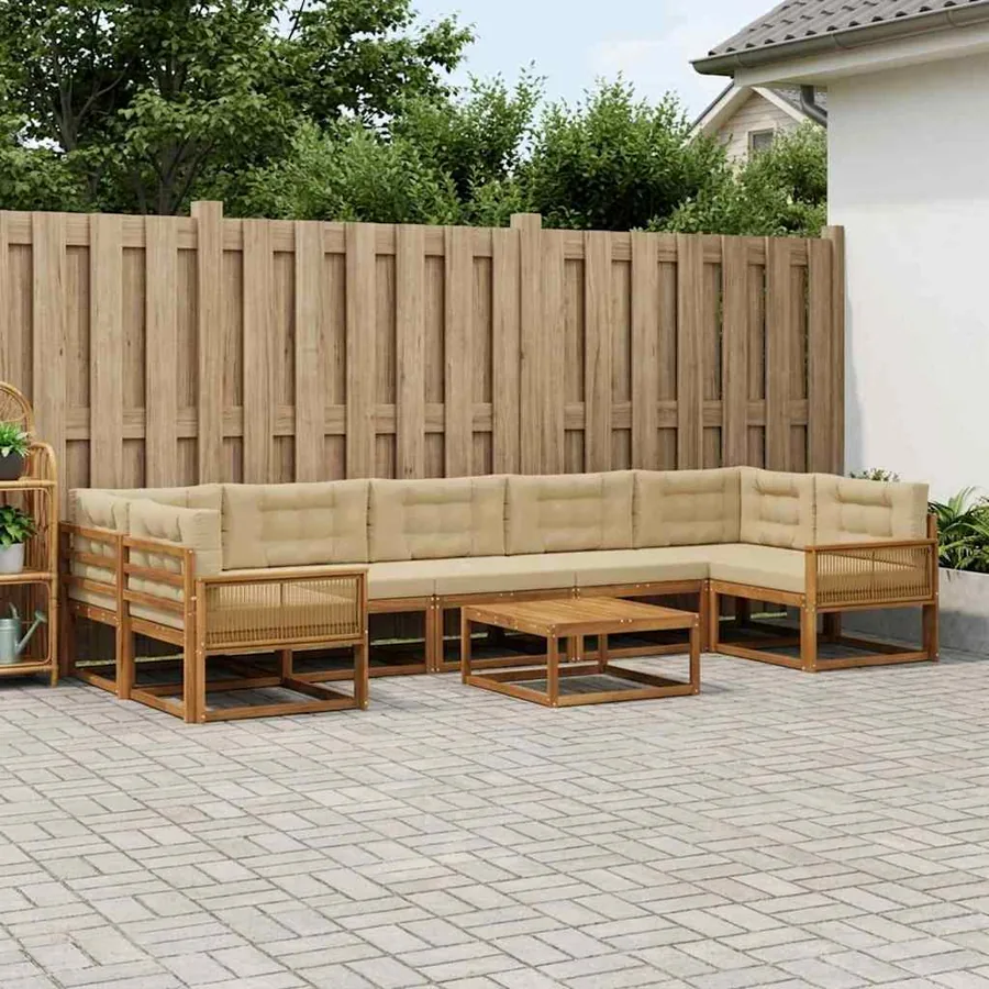 Ensemble de canapés d'extérieur 8 pcs Naturel et Beige