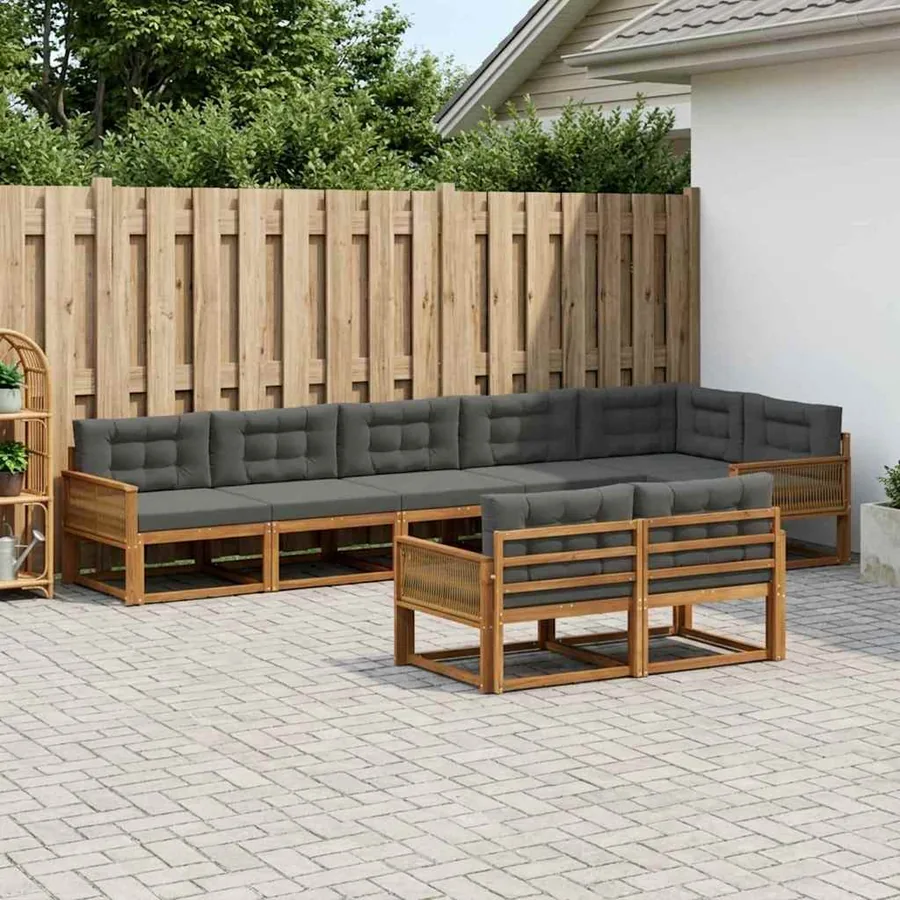 Ensemble de canapés d'extérieur 8 pc Naturel et Anthracite