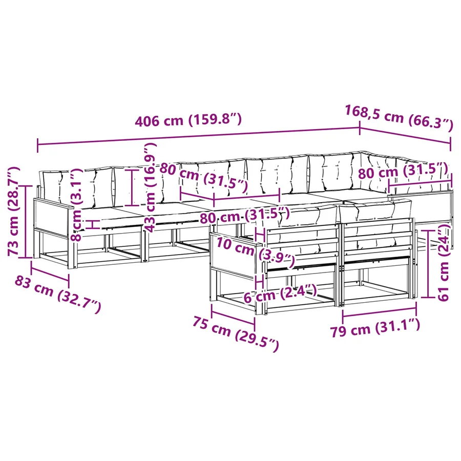 Ensemble de canapés d'extérieur 8 pc Naturel et Anthracite - 8